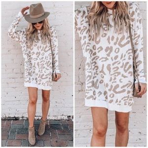 White Leopard Oversized Knit Sweater Dress
